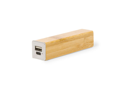 Batterie auxiliaire externe en bambou, d'une capacité de charge de 2 200 mAh - Godimer Personnalise