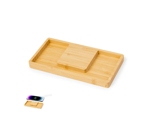 Chargeur organisateur sans fil 15W fabriqué en bambou - Treit Personnalise