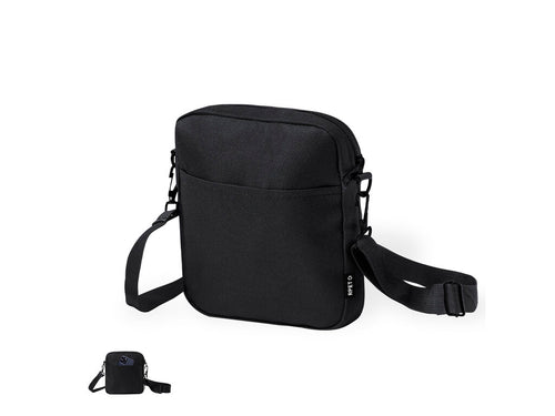 Shoulder bag made of RPET 600D polyester, featuring a central zipped pocket and an easy-access front compartment - Simun Personnalise