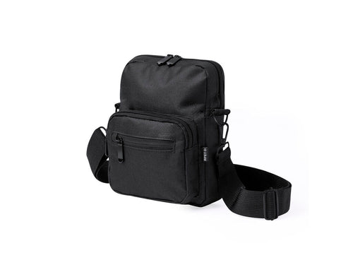 Sac à bandoulière en polyester RPET 600D, avec poche centrale zippée et double tirette, et deux compartiments avant avec accès rapide et fermeture zippée - Lixia Personnalise