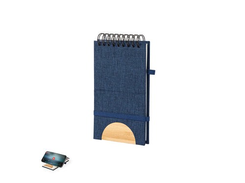 Carnet à anneaux avec support, en RPET 300D et bambou - Alyxa Personnalise