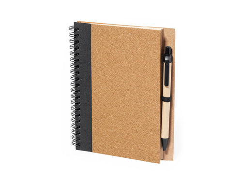 Carnet et stylo à bille en liège et carton recyclé - Gienah Personnalise