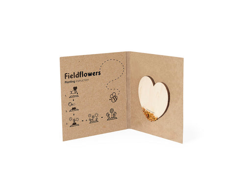 Cœur de graines fabriqué en bois naturel, avec des graines de fleurs sauvages prêtes à planter - Liani Personnalise