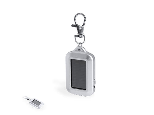 Porte-clés lampe de poche pratique avec charge solaire, équipé de 3 lampes LED et d'un bouton latéral marche/arrêt - Eluxo Personnalise