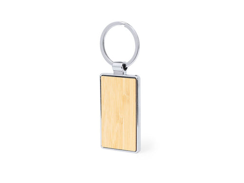 Porte-clés élégant en bambou et métal chromé - Arixon Personnalise