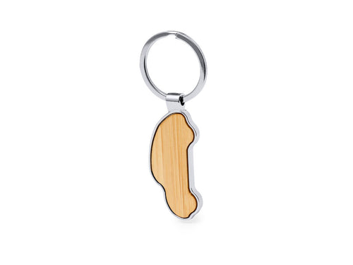 Porte-clés élégant en bambou et métal chromé en forme de voiture - Fangiox Personnalise