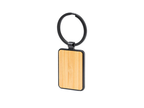 Porte-clés design élégant, fabriqué en métal poli noir, avec une face en bambou doux - Fenrir Personnalise