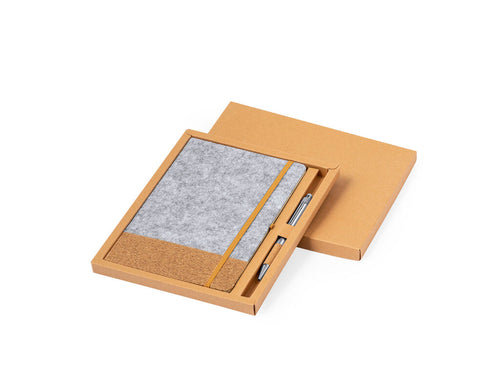 Set de bloc-notes et stylo en feutre RPET et aluminium recyclé - Webermax Personnalise