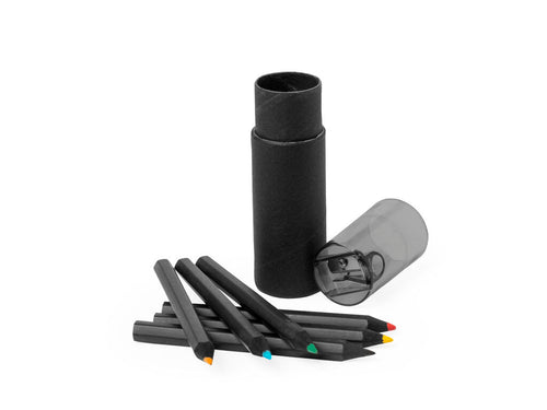 Set de 6 crayons en bois de couleur noire, avec corps hexagonal et mines en différentes couleurs - Durcax Personnalise