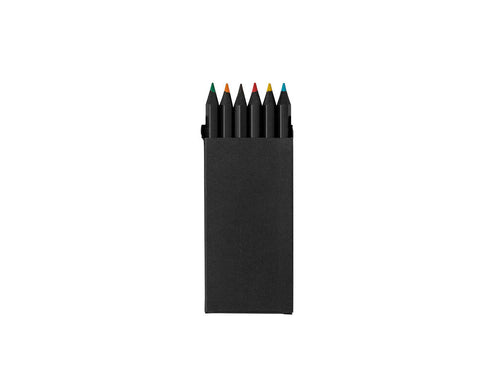 Set de 6 crayons en bois de couleur noire, avec corps hexagonal et mines en différentes couleurs - Lameiro Personnalise