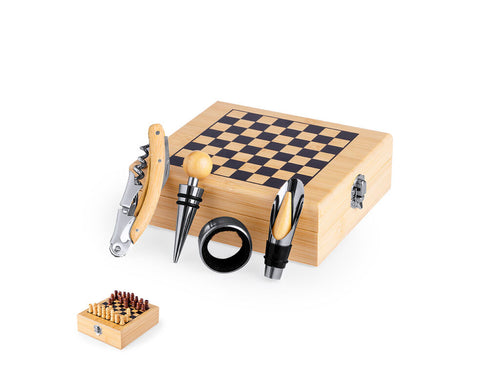 Ensemble original de vins échecs - pièces comprises - finition en bambou naturel - Paluk Personnalise