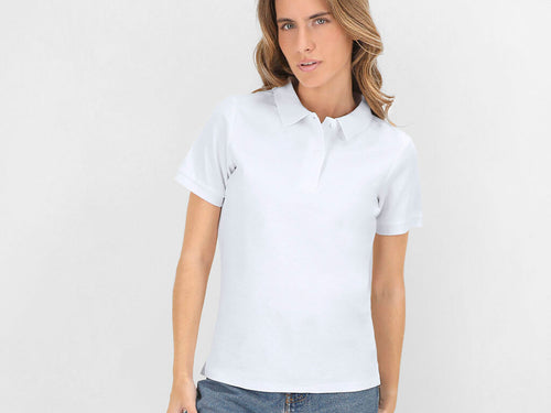 Polo en piqué pour femme en couleur blanche - Koupan Personnalise