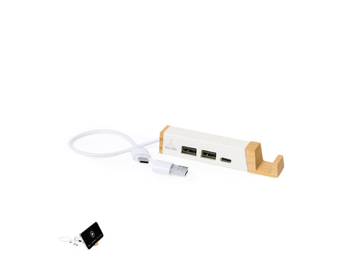 Port USB avec support pour smartphone intégré, fabriqué en combinaison de bambou et de matériaux recyclés à partir de cartons de lait - Kartip Personnalise