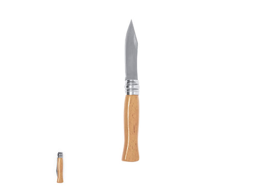 Couteau en acier inox résistant, avec poignée ergonomique en bois naturel laqué et avec anneau métallique de verrouillage - Hokem Personnalise