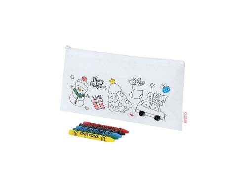 Trousse de Noël en RPET non tissé blanc, spécialement conçue pour le coloriage avec des crayons de couleur - Flemenk Personnalise