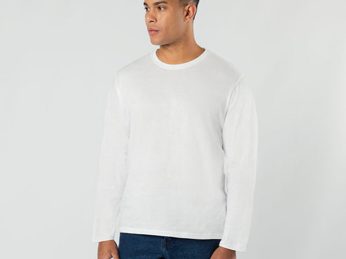 T-shirt à manches longues pour adultes de couleur blanche, doux et agréable au toucher en jersey lisse 100% coton, 160 g/m² - Plint Personnalise