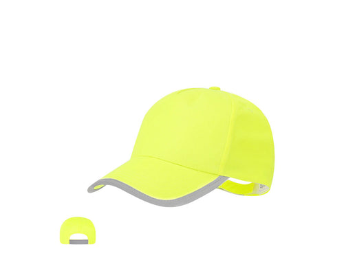 Casquette sportive pour enfants en polyester doux de conception bicolore en jaune fluorescent avec profil réfléchissant sur la visière et sur la fermeture - Sommer Personnalise