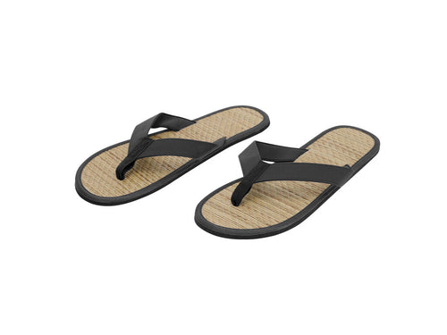 Une paire de chaussons avec une surface en paille, des bandes en PU et une semelle en EVA - Sirgu Personnalise