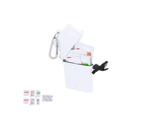Kit d'excursion de 8 accessoires présenté dans une trousse en ABS résistant, avec un mousqueton métallique pratique pour un transport facile - Dambury Personnalise