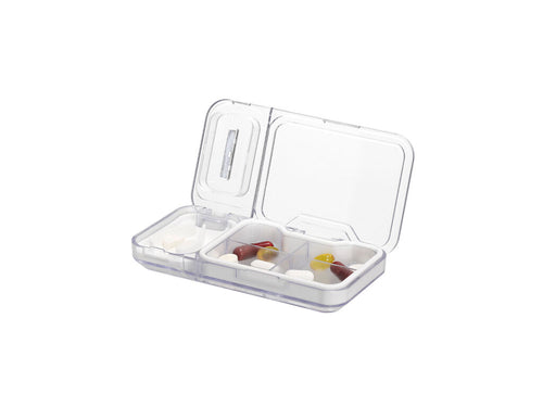 Organisateur de médicaments avec 4 compartiments intérieurs, fermeture de sécurité avec bords en silicone et lame pour couper les médicaments - Darkan Personnalise