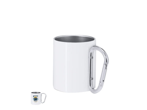 Tasse en acier inoxydable de 220 ml, avec un corps en finition métallique blanche brillante et une poignée fonctionnelle en forme de mousqueton, facile à transporter - Beesbur Personnalise
