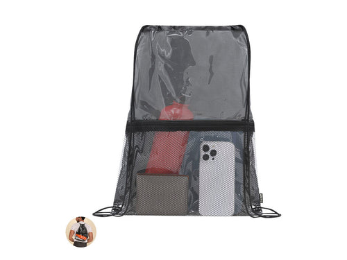 Sac à cordon en RPET, avec un compartiment principal au design transparent - Lamdy Personnalise
