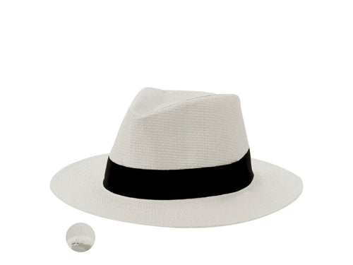 Chapeau de haute qualité confectionné en paille de papier blanche, avec un ruban noir à la base - Klesnap Personnalise
