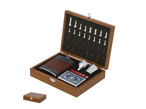Set original de flasque avec finition en bois et design en forme d'échiquier - Menzie Personnalise