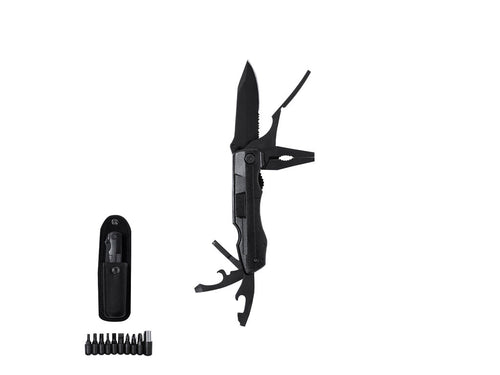 Couteau multifonction avec finition noire en acier inoxydable et poignée en aluminium résistante assortie - Eliana Personnalise
