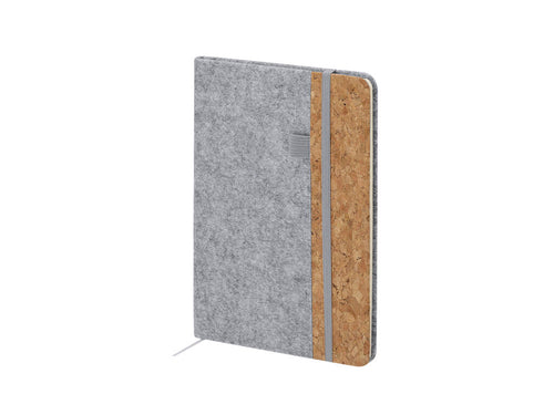 Bloc-notes avec couvertures rigides élaborées en combinaison de feutre RPET et de liège - Driscol Personnalise