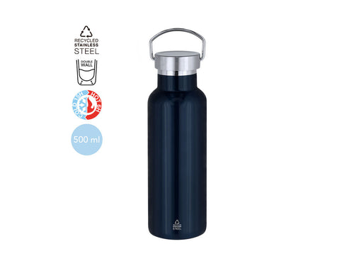 Bouteille isotherme fabriquée en acier inoxydable recyclé à double paroi, d’une capacité de 500 ml - Muns Personnalise