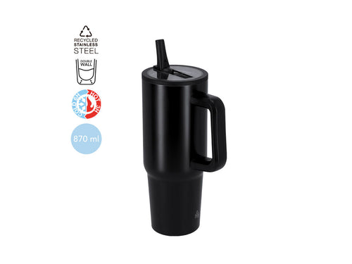 Carafe isotherme de 870 ml en acier inoxydable recyclé à double paroi, garantissant une meilleure et plus durable conservation de la température, aussi bien pour les boissons chaudes que froides - Huver Personnalise