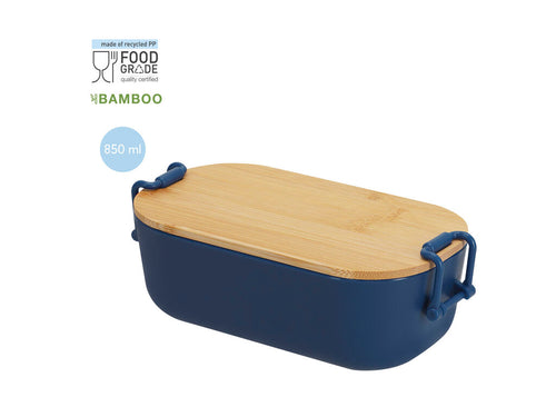Boîte repas de 850 ml en PP recyclé résistant avec couvercle hermétique en bambou - Lilix Personnalise