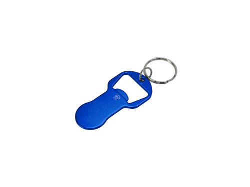 Porte-clés en aluminium recyclé avec pièce et ouvre-bouteille, finition métallique brillante - Belarox Personnalise