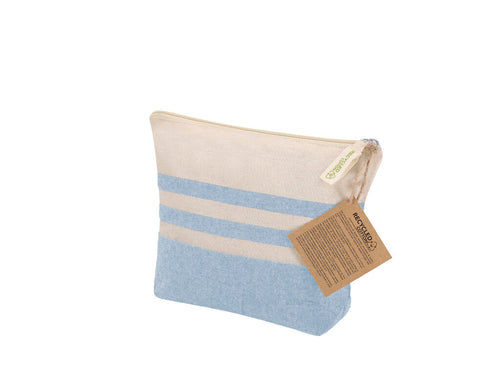 Trousse fabriquée principalement en coton recyclé 180 g/m², dans un élégant ton naturel avec design à rayures horizontales - Daronel Personnalise