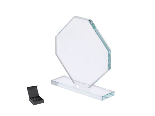 Plaque trophée en verre épais avec un design octogonal élégant avec un support - Xinobar Personnalise