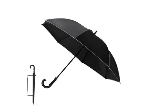 Parapluie pare-vent en RPET 190T à 8 panneaux, avec un design élégant noir avec des moulures réfléchissantes - Savilar Personnalise