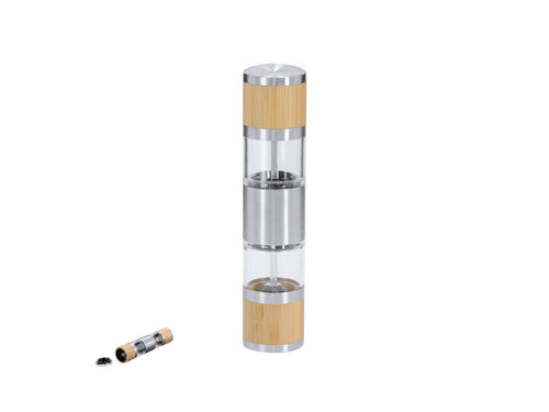 Moulin manuel pour sel et poivre en bambou et en acier inoxydable - Tiamat Personnalise