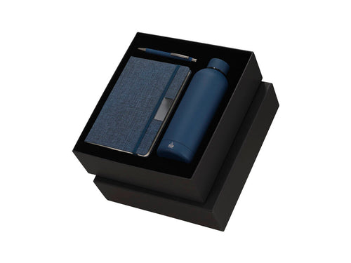 Un bloc-notes et un stylo, ainsi qu’une bouteille thermique en acier inoxydable - Keplix Personnalise