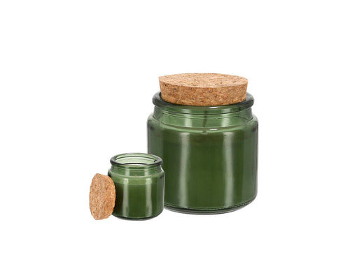 Bougie parfumée à la vanille dans un bocal en verre transparent, circulaire et avec un couvercle en liège - Fermix Personnalise