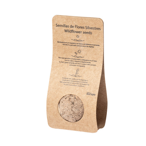 Bille de graines, présenté dans un étui en carton recyclé avec des instructions de plantation et un badge Made in Europe - Mussox Personnalise