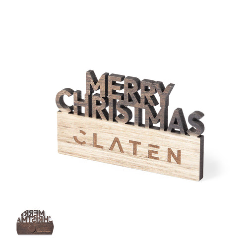 Aimant original Merry Christmas en bois naturel, avec texte découpé et une finition bicolore originale - Rivond Personnalise
