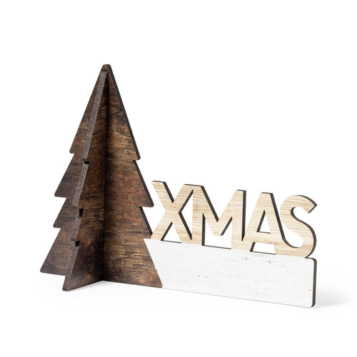 Décoration de Noël avec un motif de sapin de Noël, en bois naturel, avec texte XMAS découpé et une finition bicolore originale - Gemind Personnalise