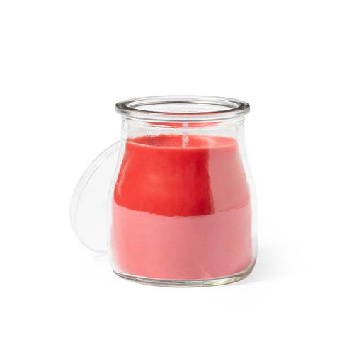 Bougie parfumée en pot de verre, disponible en senteurs assorties : blanc vanille baies rouges bleu océan et vert mousse - Saicer Personnalise