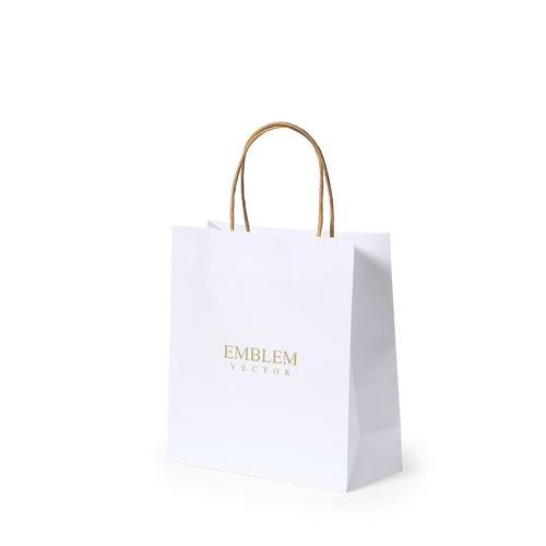 Sac en papier avec finition blanche de 100 g/m², doté de poignées courtes renforcées en ton naturel et de soufflets à la base et sur les côtés - Yeman Personnalise