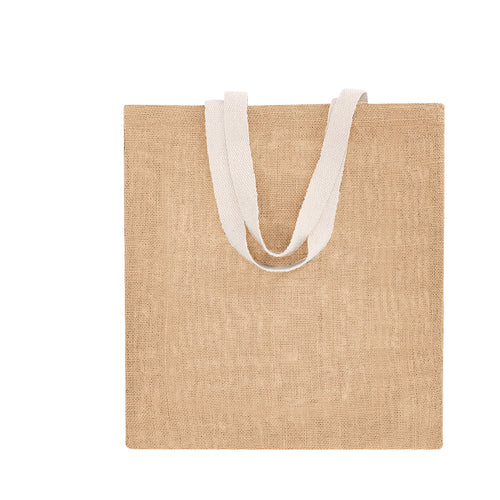 Sac écologique en toile de jute, corps de couleur naturelle et anses moyennes de 52 cm - Dhar Personnalise