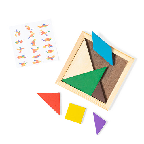 Puzzle en bois avec pièces multicolores pour développer l´ingéniosité et les aptitudes des plus petits - Tangram Personnalise