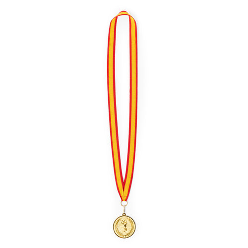 Médaille métallique avec ruban en polyester rouge et drapeau Espagnol - Corum Personnalise