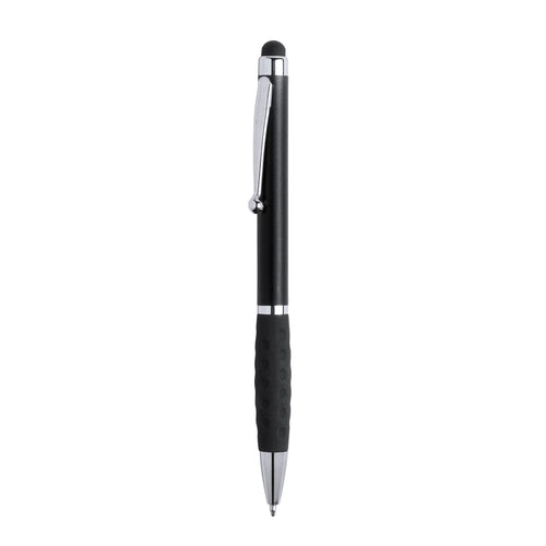Stylo à bille pointeur de mécanisme rotatif design élégant bicolor avec accessoires couleur argent brillant et corps au fini lisse - Sagur Personnalise