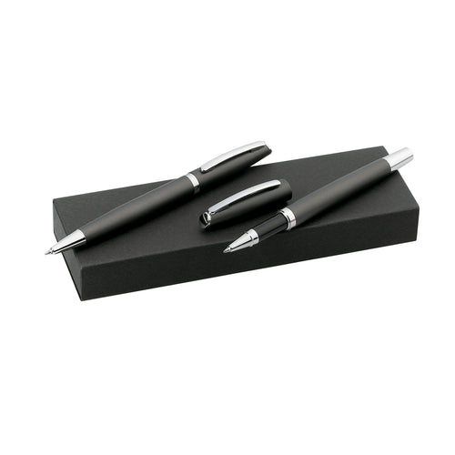 Ensemble élégant de stylo à mécanisme tournant et roller avec capuchon - Lumix Personnalise